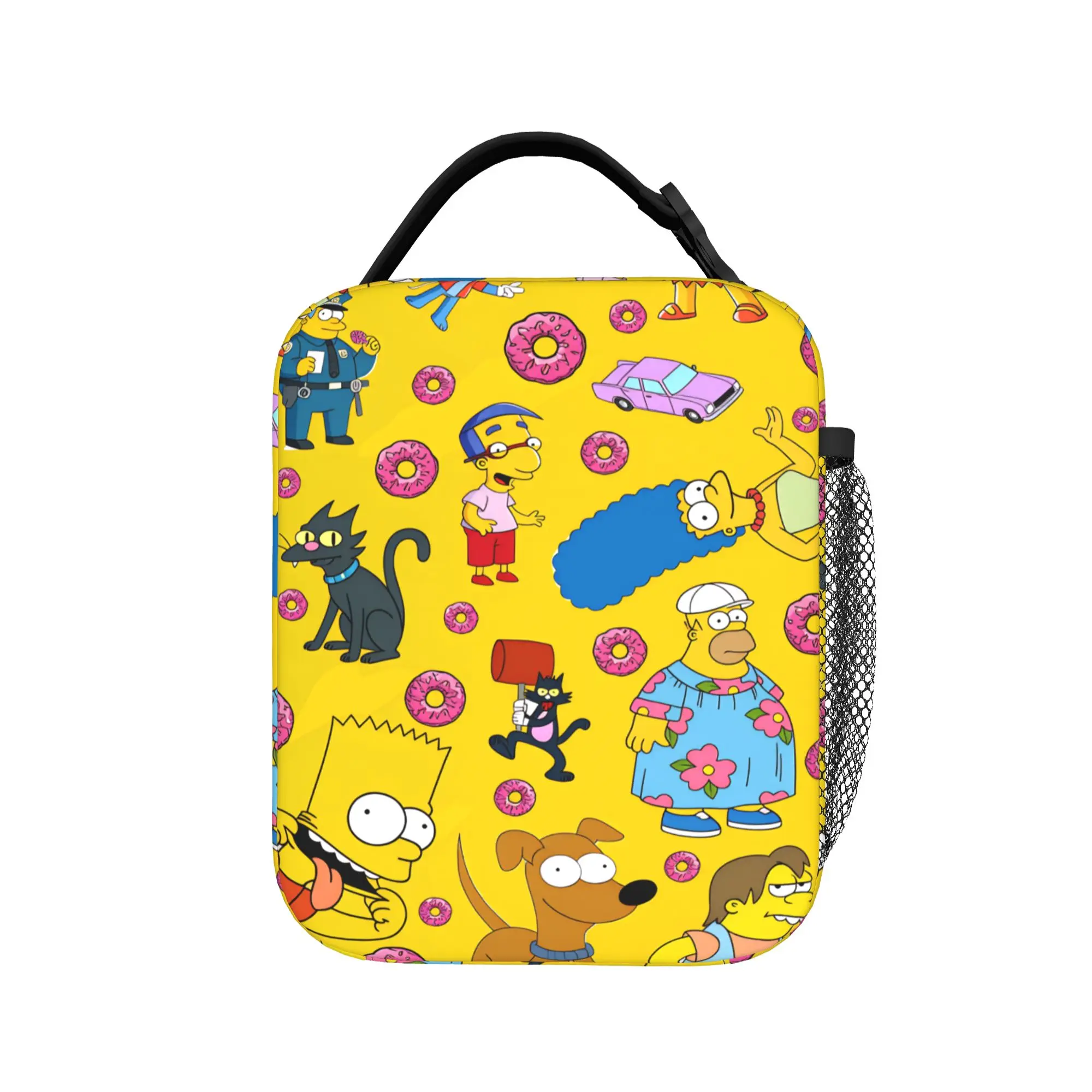 S-Simpsons Characters Donuts Pattern Lunch Bag Vintage Lunch Box School Portable Thermal Lunch Bags For Child Oxford Cooler Bag