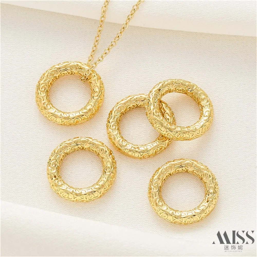 

14K Gold Auspicious Cloud Pattern Running Ring Snap Ring Qiankun Circle Gold Hoop Cultural DIY Handmade Jewelry Accessories