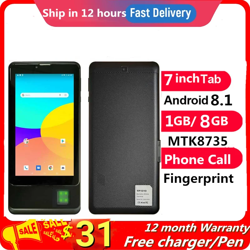 

Big Sale 7 INCH MTK8735 Fingerprint Phone Call Tablet Android 8.1 GSM 1GB / 8GB Dual SIM IPS Screen Quad Core 4000mAh WIFI