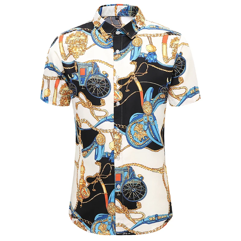 

Summer National Style Printed Short Sleeve Shirts Men Casual Hawaiian Shirt Beach Holiday 7XL