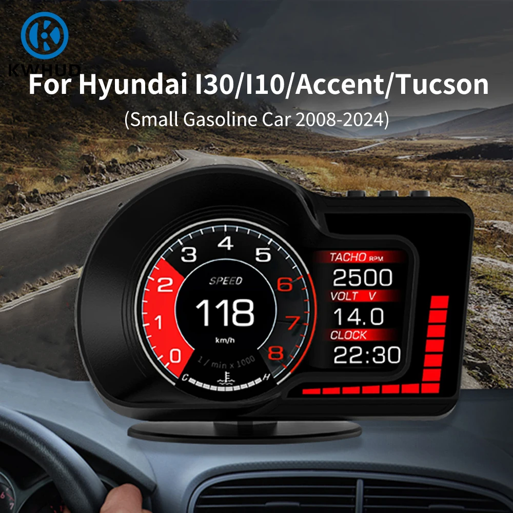 

KWHUD F15 HUD OBD2 Display Car On-board Computer Speedometer RPM Meter for Hyundai I30/I10/Accent/Tucson/IX35 2008-2024 Gasoline