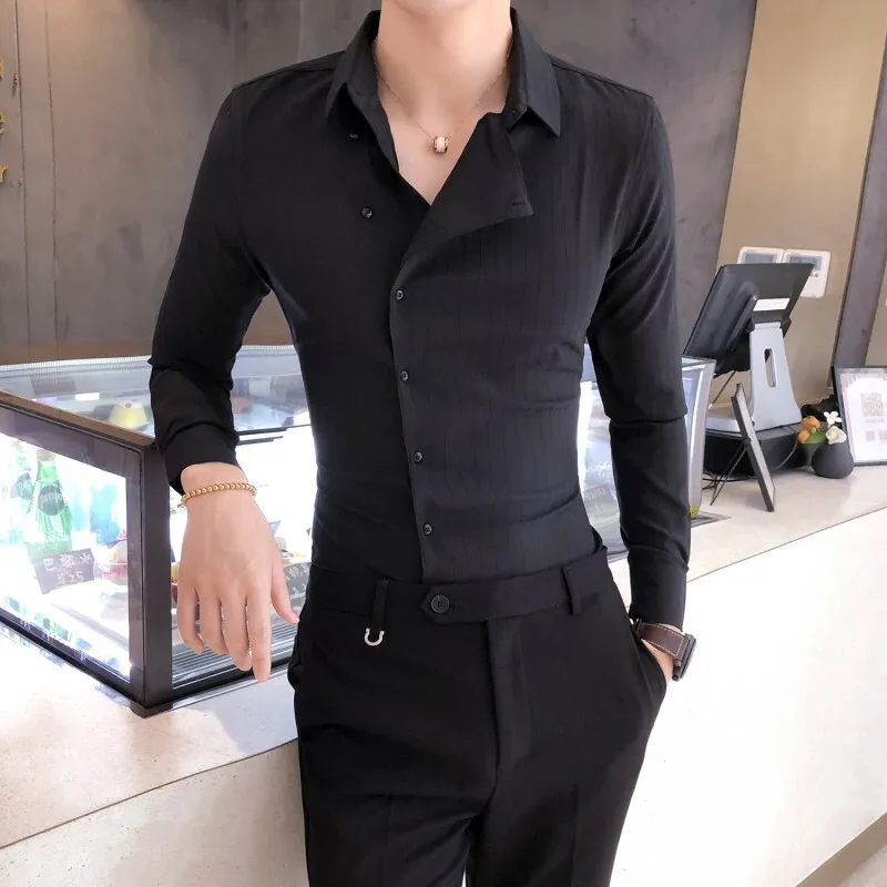 High Quality Solid Color Shirt Dress Brand New Slim Fit Men Shirt Solid  Long Sleeve Shirts Men Camisa Masculina Tuxedo Clothes