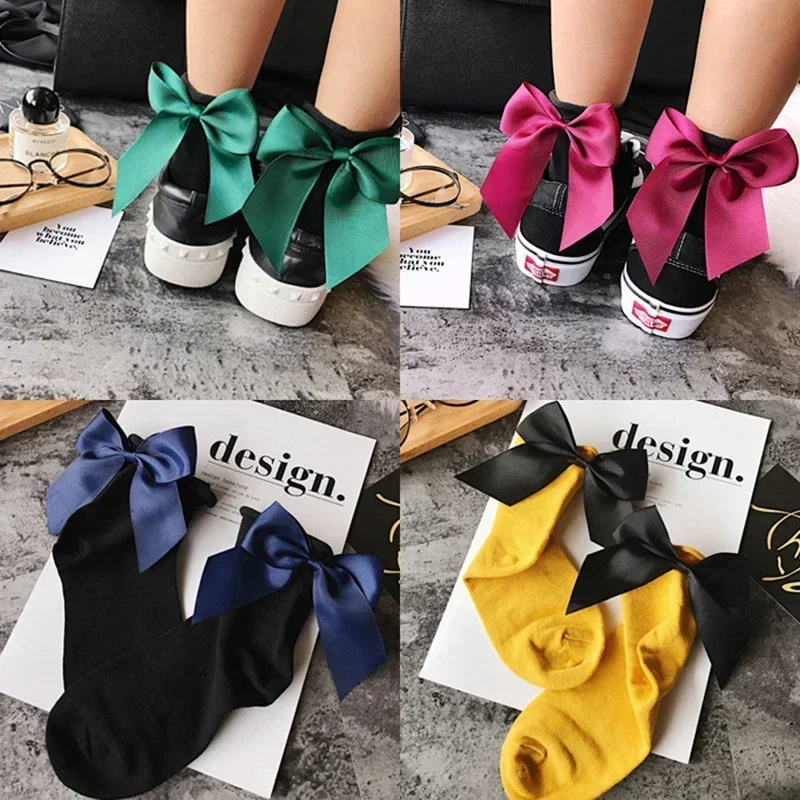 1/3 Pairs Women Cute Bow Ankle Socks Harajuku Fashion Cotton Short Socks Summer Autumn Hipster Funny Casual Socks