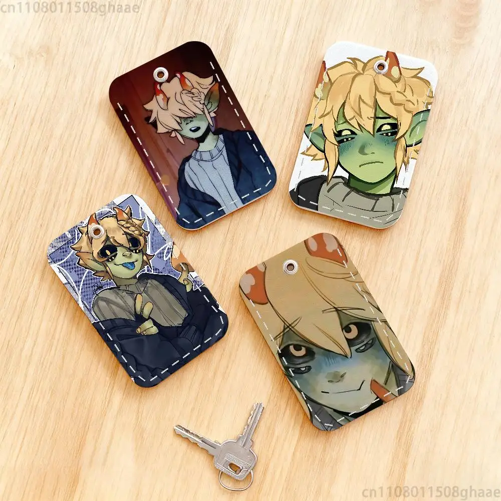 

Mushroom Oasis Anime Rectangle Card Case Keychain Access Card Bag Key Tag Ring Leather Card Holder Key Ring Access