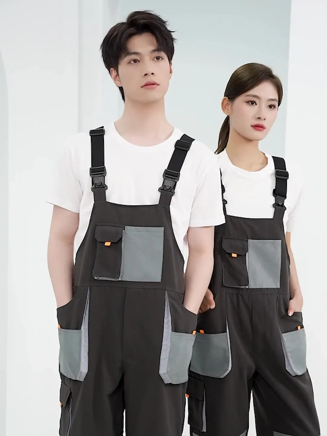 Black Grey Men’s Work Bib Overalls Brace Overall with Pockets Carpenter jumpsuit Work Overall Workwear work dungrees strap pants