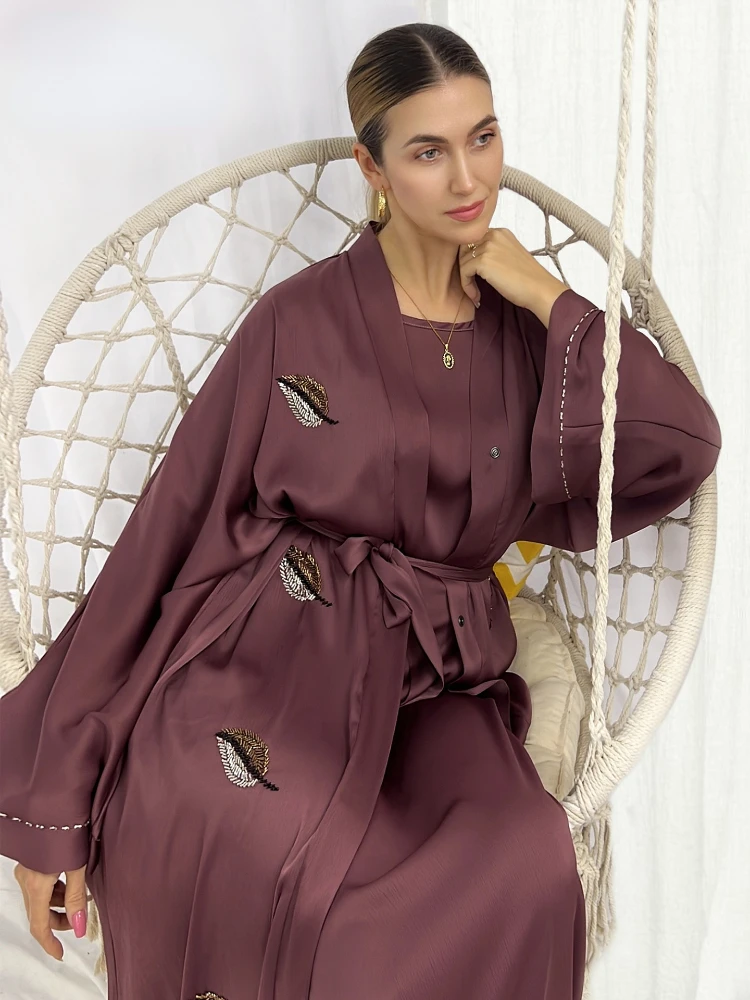 

Eid Luxury Dubai Abaya кимоно ручной работы из бисера Рамадан мусульманские открытые Abayas женская мусульманская одежда длинное платье наряд для вечеринки кафтан