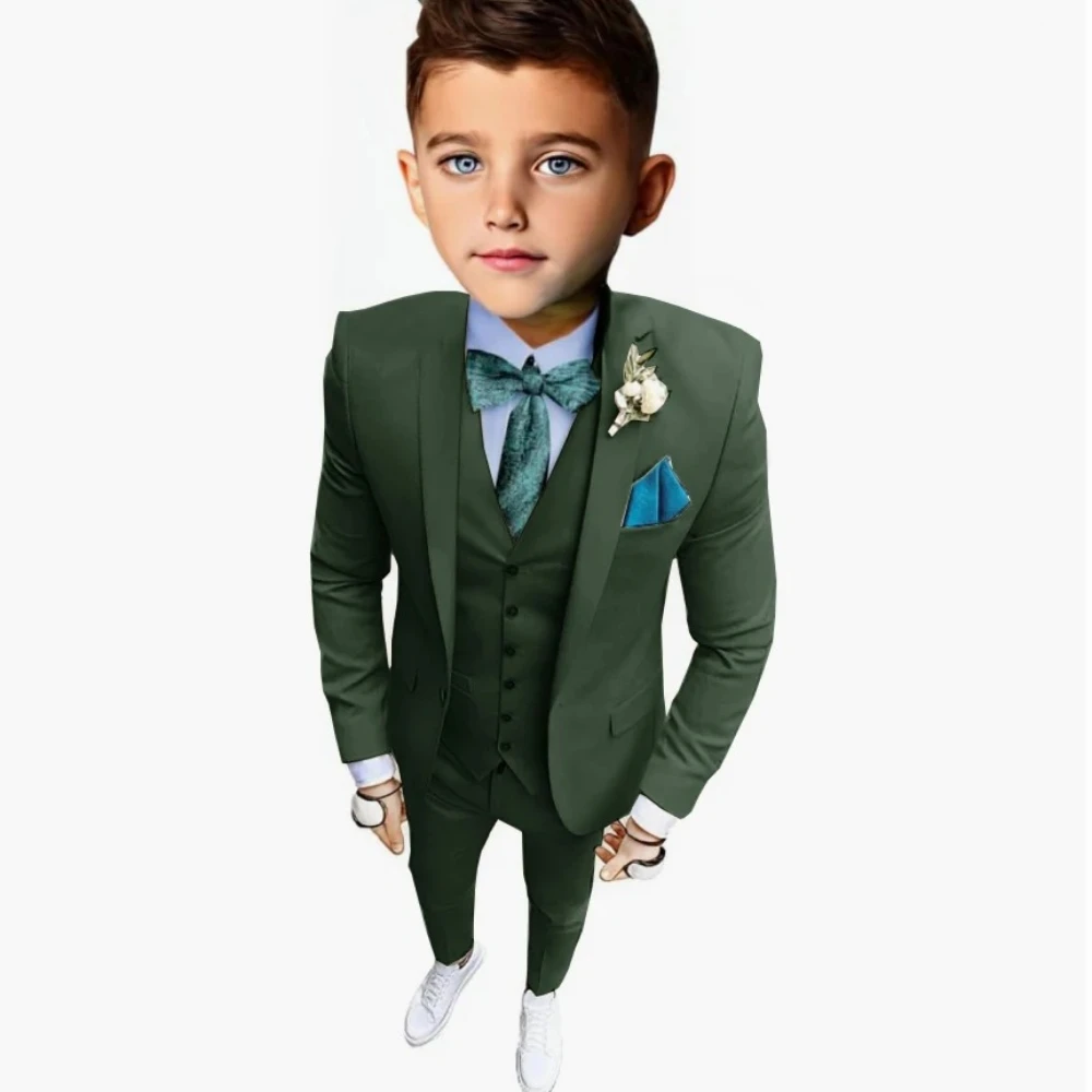 Slim Fit Boy's Suit Set Tuxedo 3 Pieces Blazer Vest Pants Single Breasted Notched Lapel Elegant Kids Boy Wedding Suit