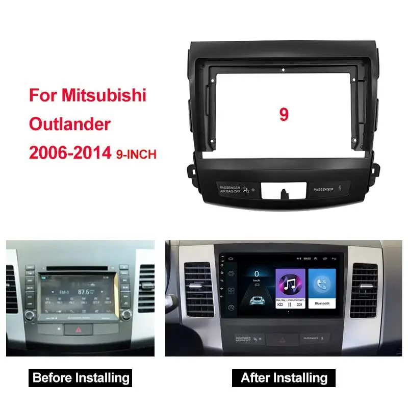 Car Radio Fascia for 2007-2011 MITSUBISHI OUTLANDER 9 inch Stereo Panel Dashboard Kit Refitting Installation Frame