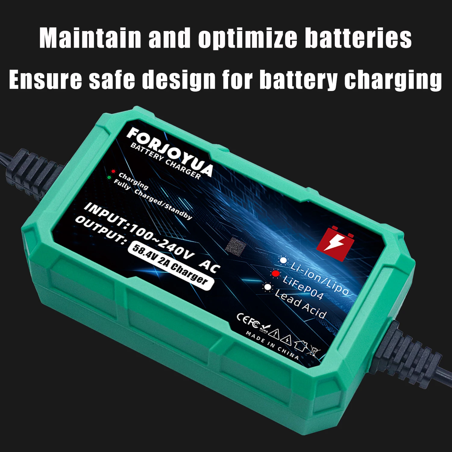 QDD 58.4V 2A LiFePO4 Battery Charger with XLR-3Pin Connector for 51.2V 16S LiFePO4 Battery Pack LiFePO4 Battery Charge