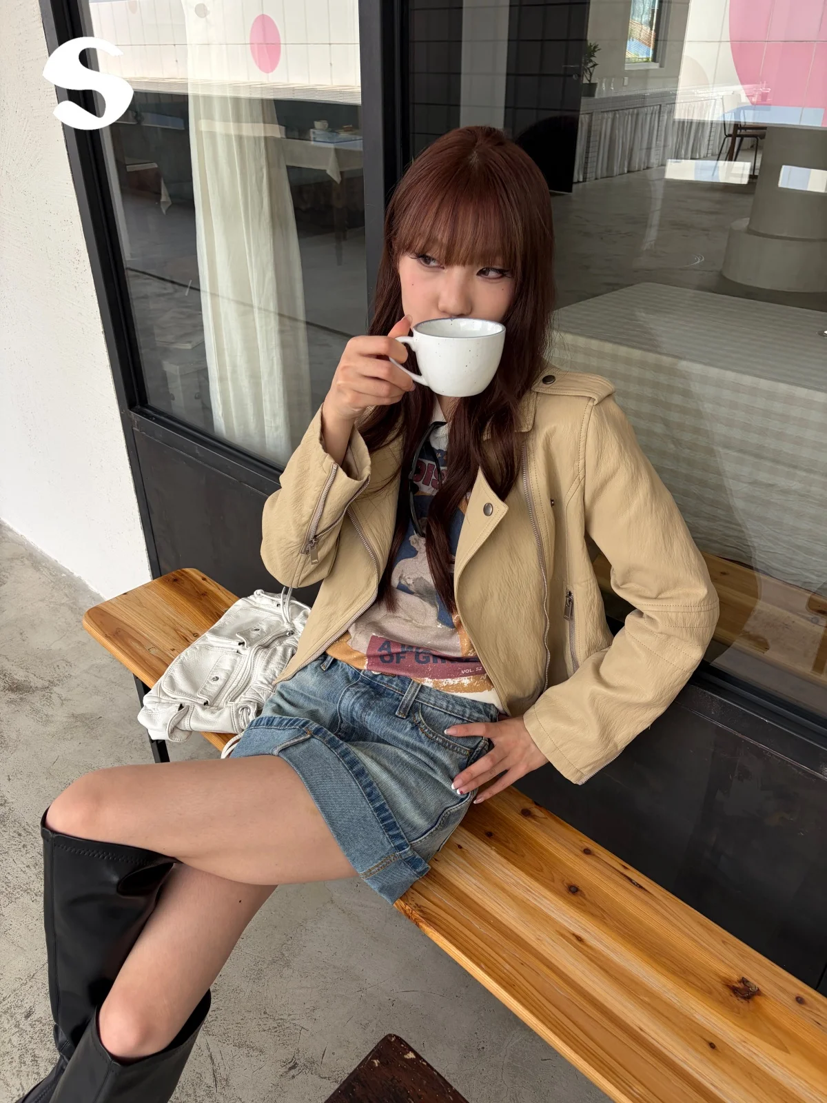 Sleep at 11 Korean Style Motorcycle Short Jacket Women's Slim Fit Zipper Pocket Leather Coat Vintage Turn-down Collar Top