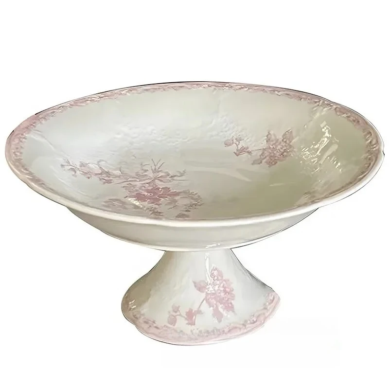 

French High Leg Tray, Medieval Ceramic Fruit Pastry Dessert Plate, Dining Room Porch Atmosphere Decoration