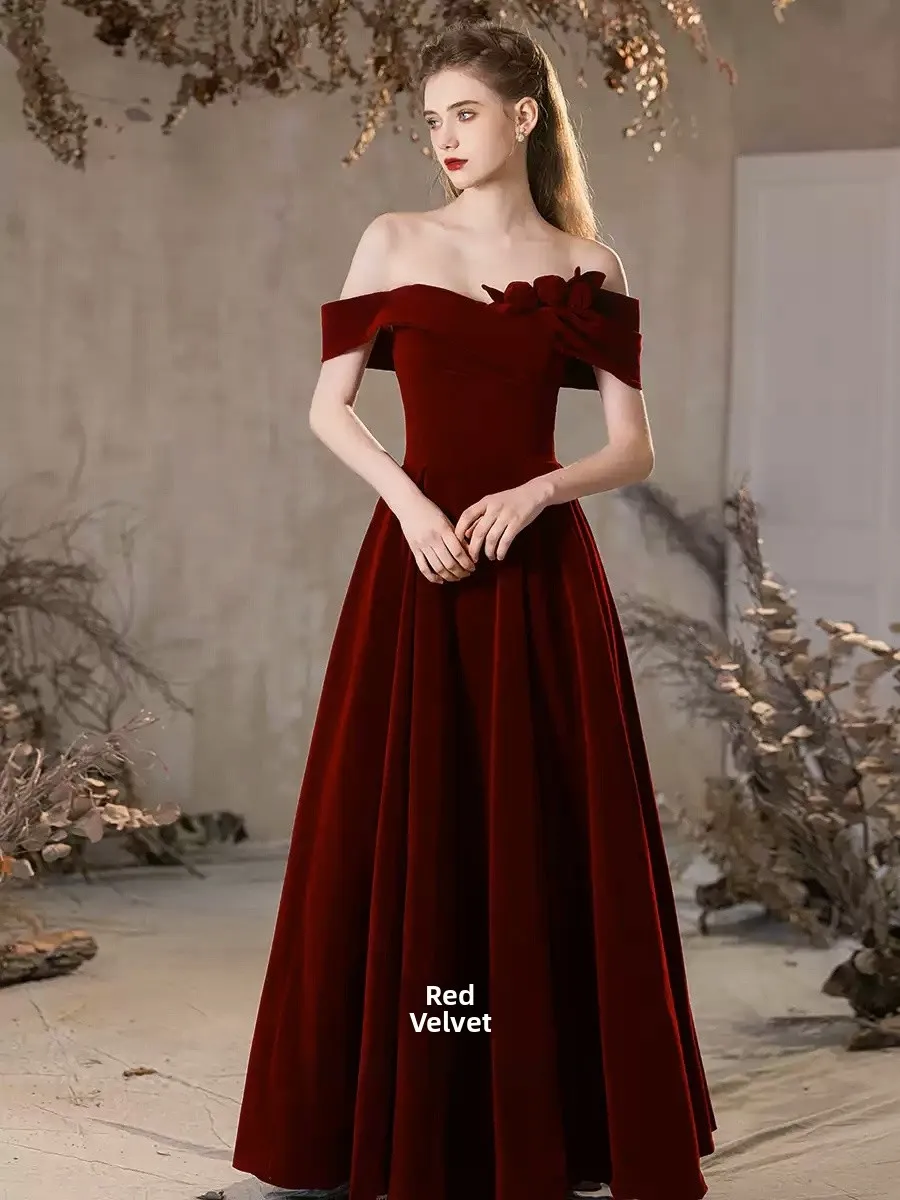 

Velvet One-oulder Wedding Dr Ele Slimming Bridal Gown Faionable A-Line Skirt Long Evening Dr for Wedding And Par