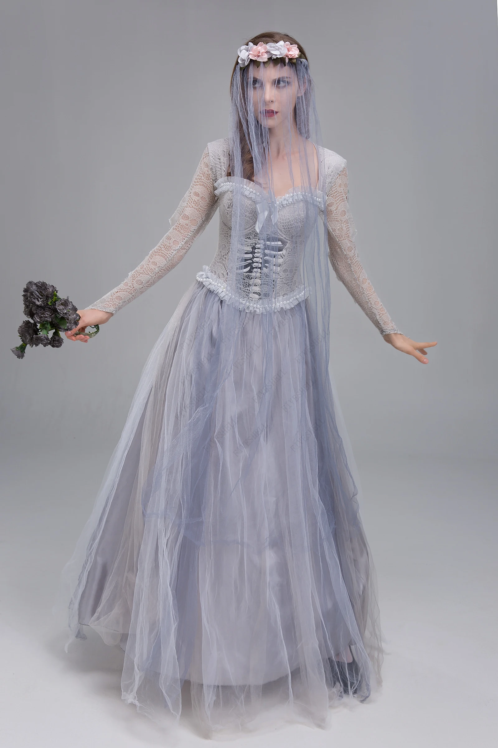 Robe de mariée fantôme grise, Costume de jeu pour adultes, 2023