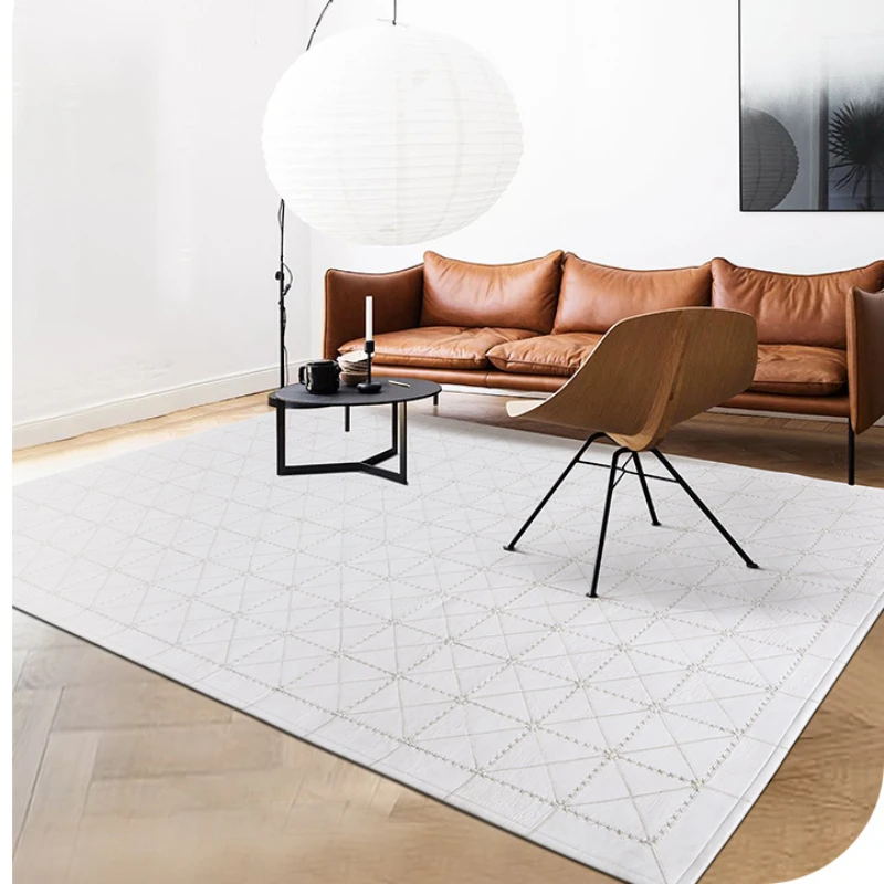 

Nordic Handmade Cowhide Stitching White Carpet Living Room Modern Simple Tea Table Bedroom Bed Rug