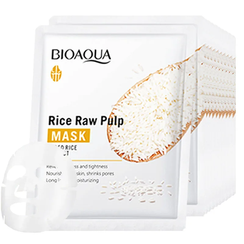 10pcs BIOAQUA Rice Raw Pulp Facial Masks skincare Moisturizing Hydrating Firming Face Mask Sheets Mask Korean Skin Care