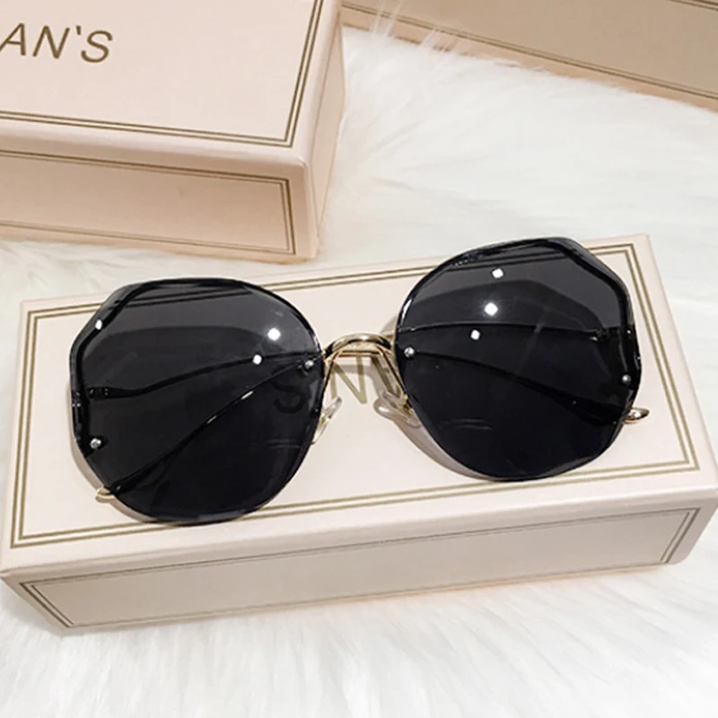 Rimless Sunglasses Women Fashion Vintage Gradient Ocean Shades Eyewear Female Metal Curved Temples Sun Glasses for Driving UV400