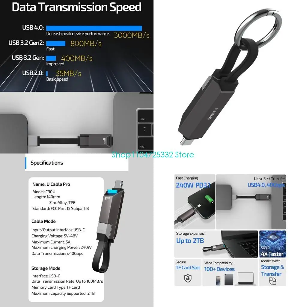P5EA Strong USB Standard Data Cable 40Gbps Speed 1 2TB Space For Large Files