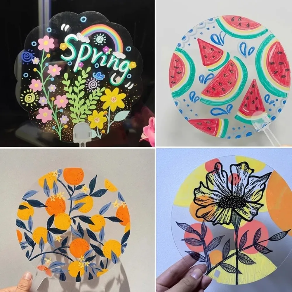50pcs Pack New Transparent Blank Fan Sheets Plastic DIY Blank Fans Round Mini Craft Fans Crafts Supply
