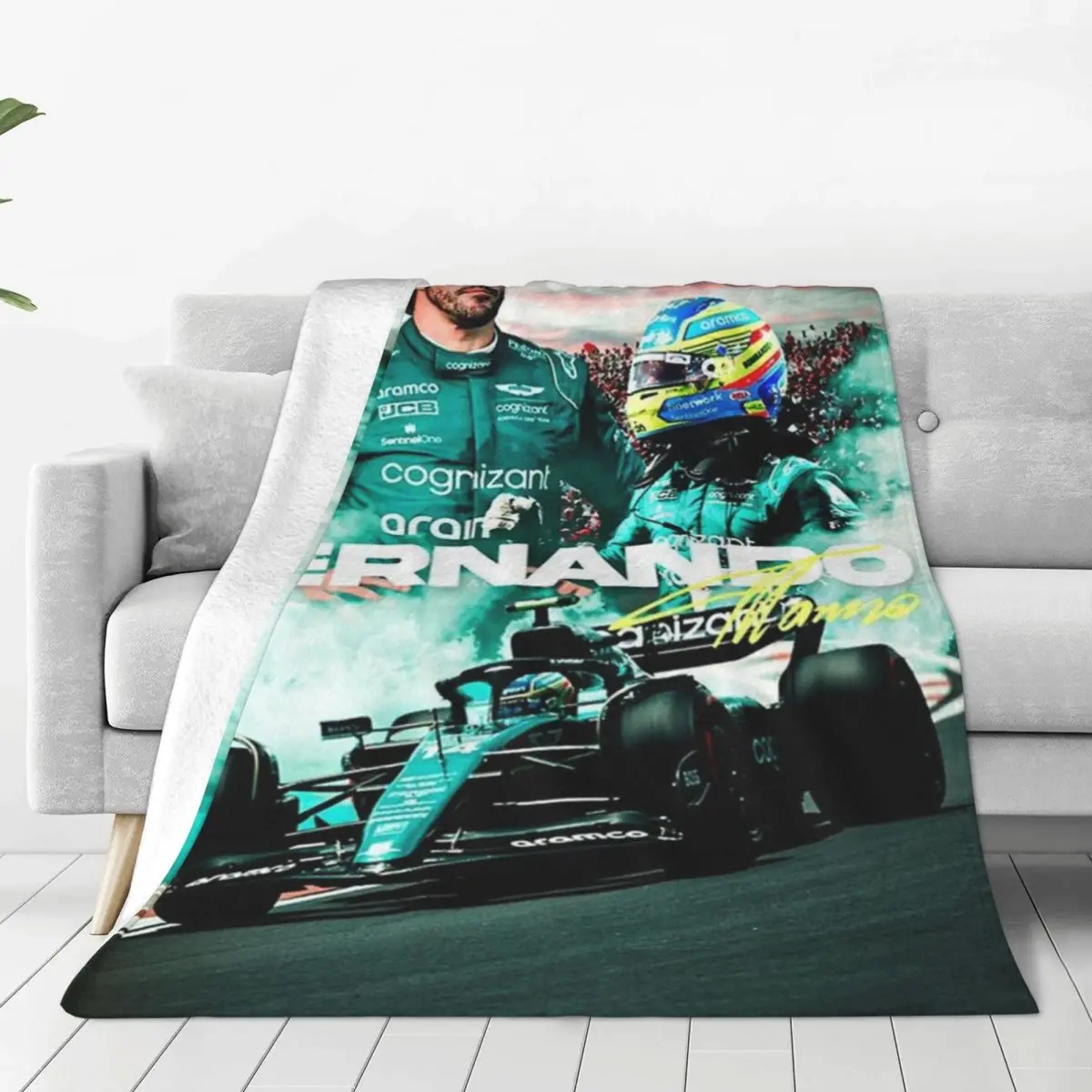 Vintage Fernando Alonso Poster Blankets Velvet Print Cozy Super Warm Throw Blankets for Home Outdoor Bedspreads