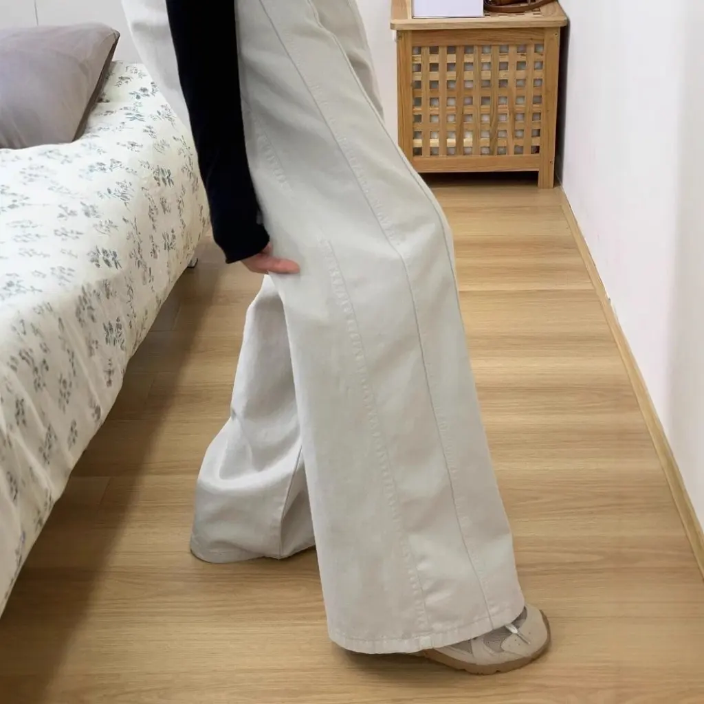 

Ретро американские джинсы с высокой талией, песочно-белые облегающие свободные широкие прямые брюки для женщин, зимняя мода