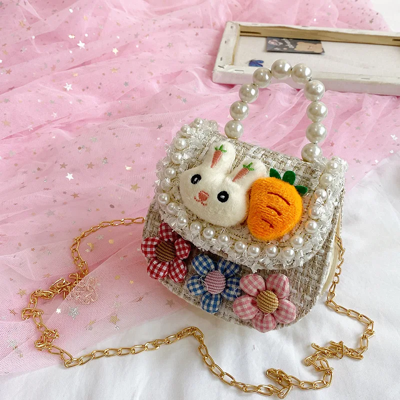 Koreanische Art Kinder Mini Clutch Tasche niedlichen Kinder Mädchen Prinzessin Kaninchen Umhängetasche kleines Mädchen kleine Party Perle Geldbörsen Geschenk