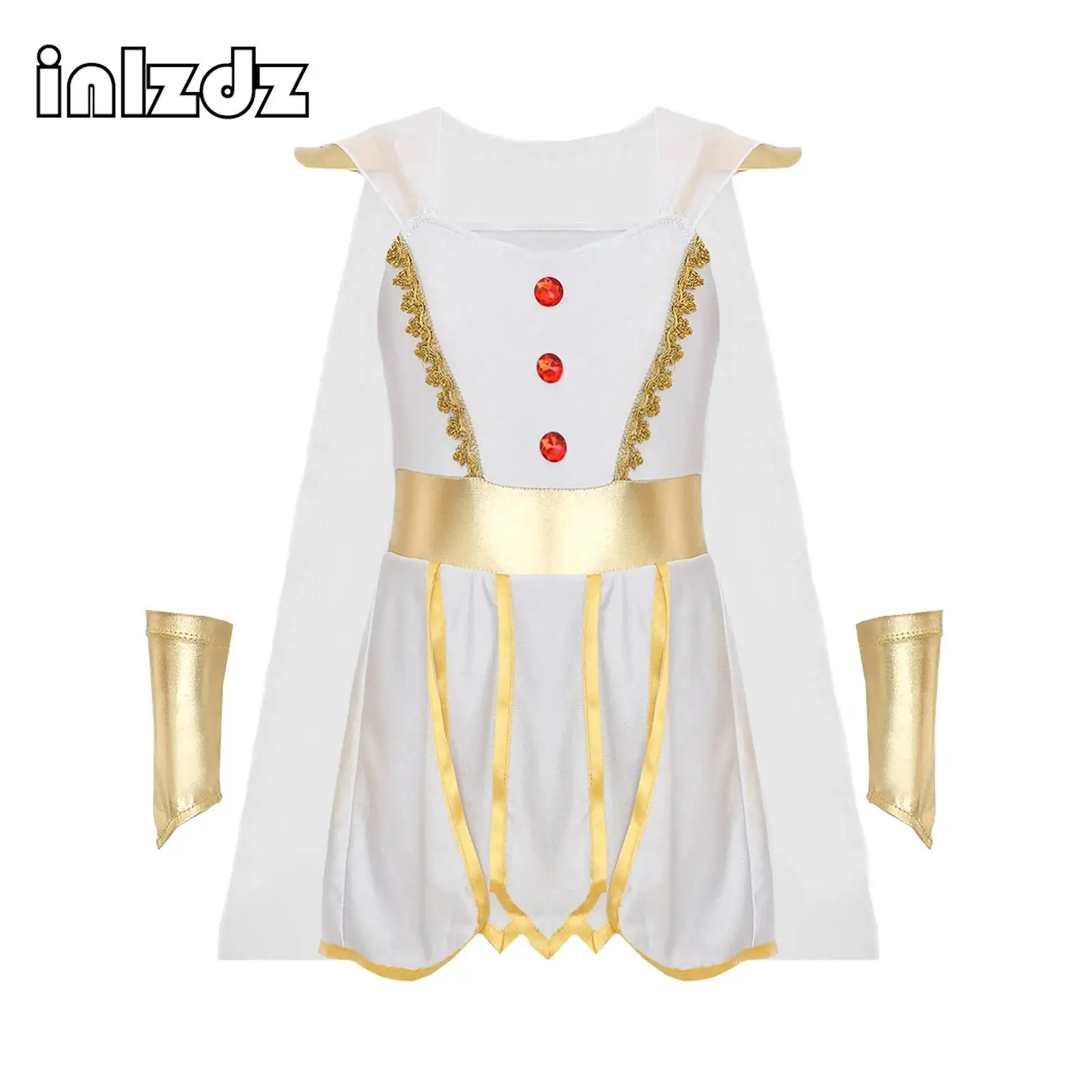 Kids Girls Roman Ancient Greek Princess Dress scialli Flowy Tulle Toga Dress Halloween Empress Costume Cosplay con manica a braccio