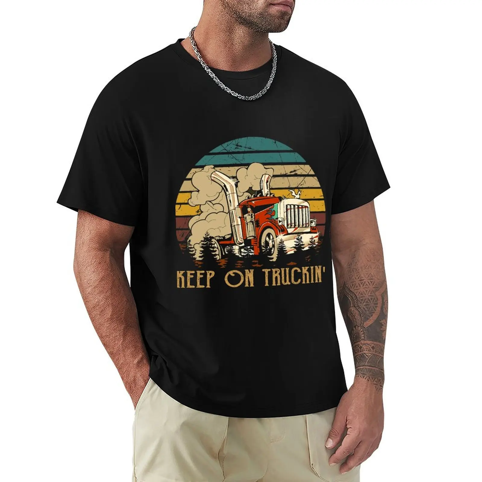

Keep On Trucking Cute Rock Music 70s Throwback Vintage Style T-Shirt Big and Tall Gym T-Shirt