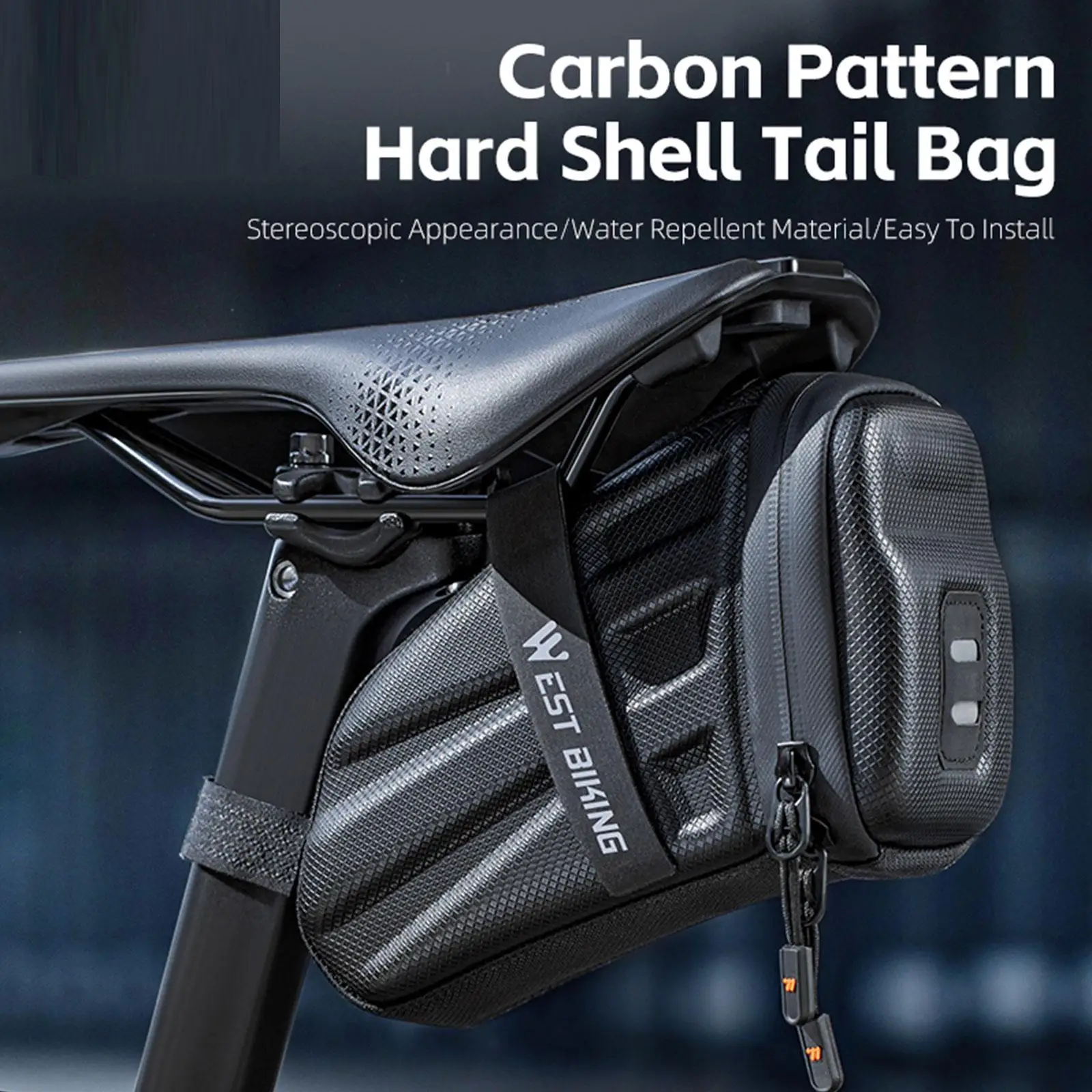 Bolsa para sillín de bicicleta, carcasa rígida, impermeable, con cremallera y tira reflectante para ciclismo y equipo de turismo