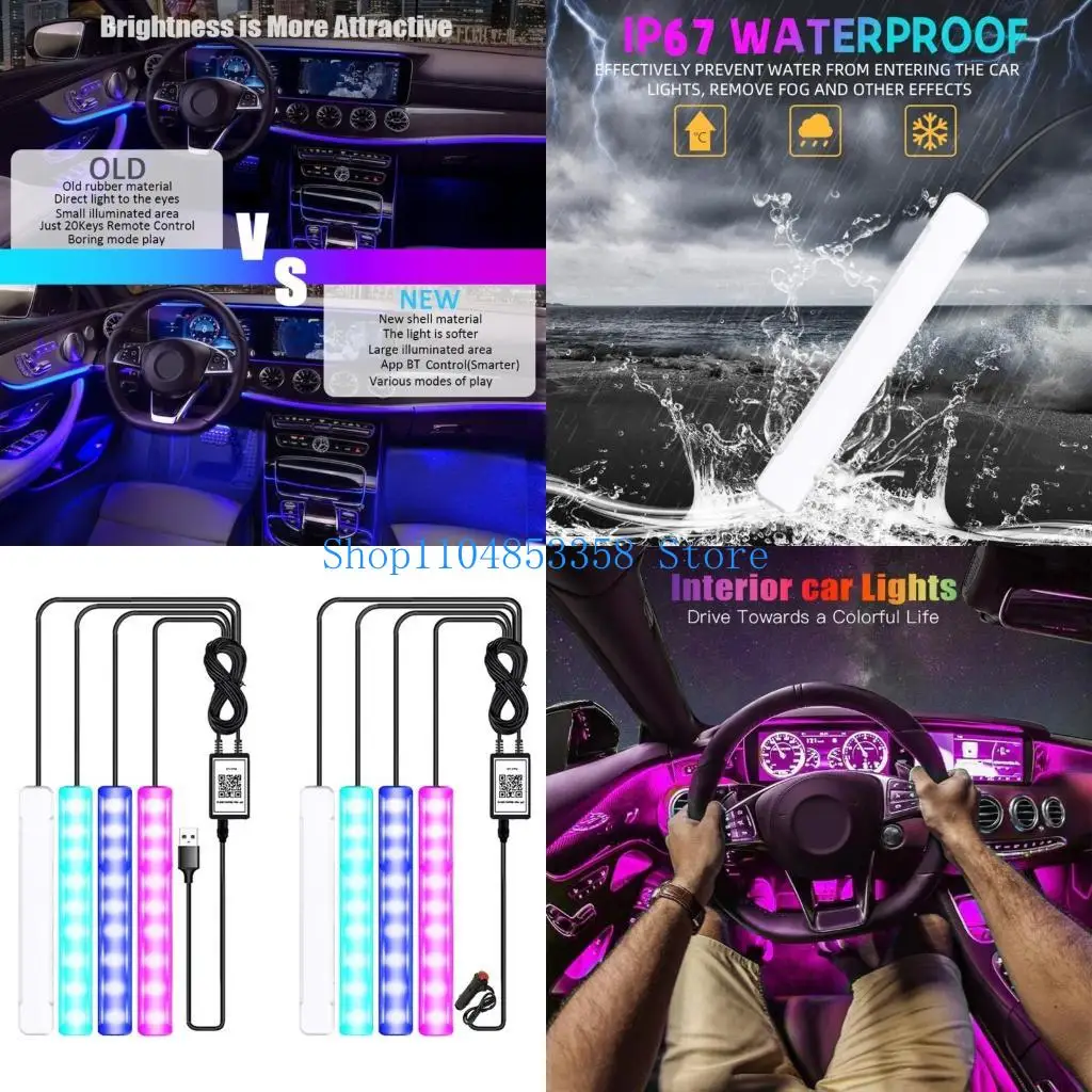 

652F Car Interior Light Universal Light Cigarette USB Connection RGB LED Light APP Remote Control