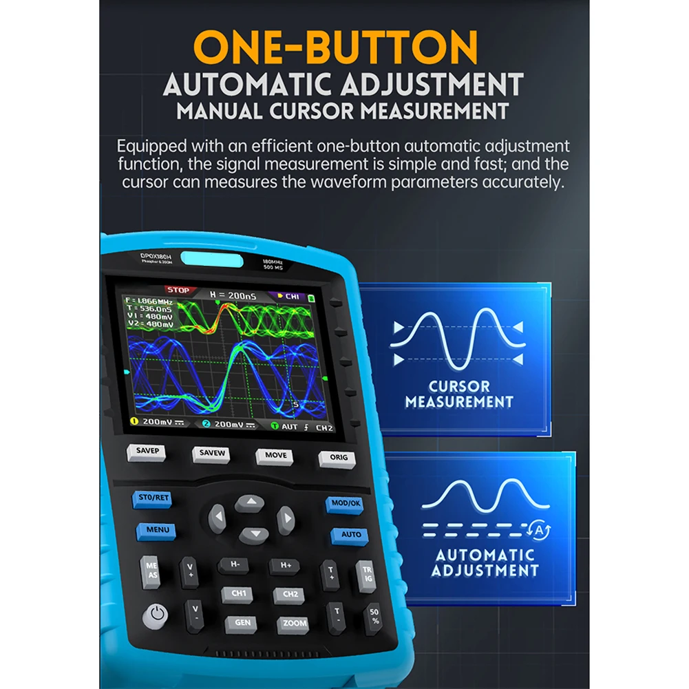 For Fnirsi DPOX180H Handheld Dual Channel Digital Oscilloscope 180MHz-3DB Signal Generator IPS High-definition Display Screen