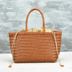 Hot Genuine Leather Woven Shoulder Bag with Inner Bag Weaving Casual Shopping Bag Vintage Tote Purse Cowhide Cross Hand Bags