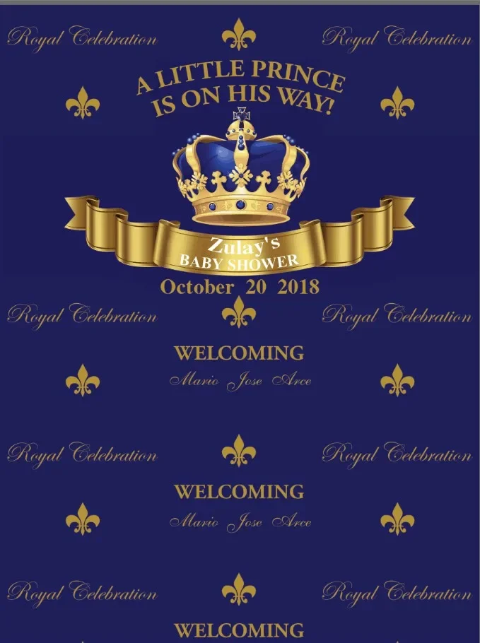 custom gold royal blue prince crown curtains baby shower backdrops  High quality Computer print party background