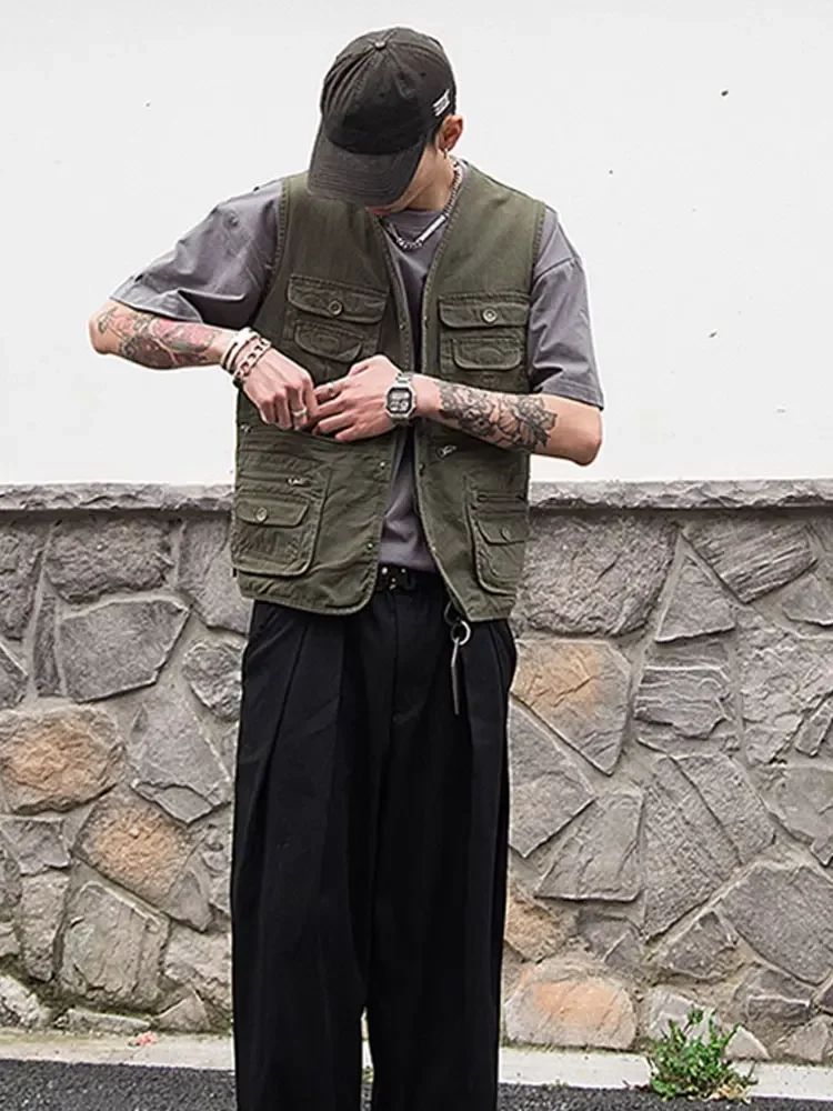 Tactical outdoor workwear pocket jacket  men's and women's summer camisole  trendy men's vest  spring and autumn functional sty