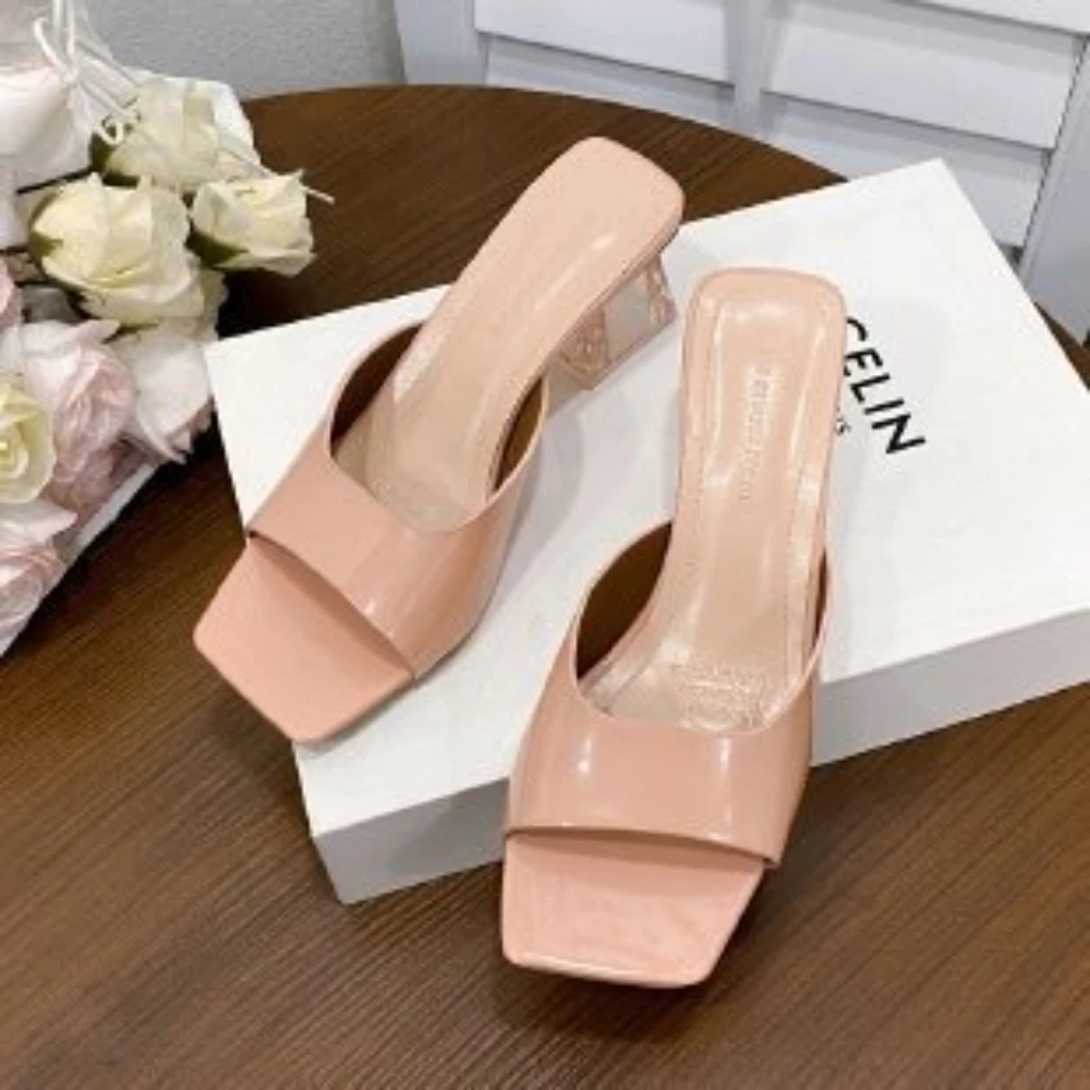 Women's Fashion Square Head Slippers Minimal Open Toe Chunky Heel Shoes Elegant Daily Versatile Ladies Sandals