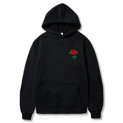 Autumn New Hip Hop Streetwear Fashion Hoody Rose Printed Fleece Pullover Casual Mens Women Hoodies Sweatshirts