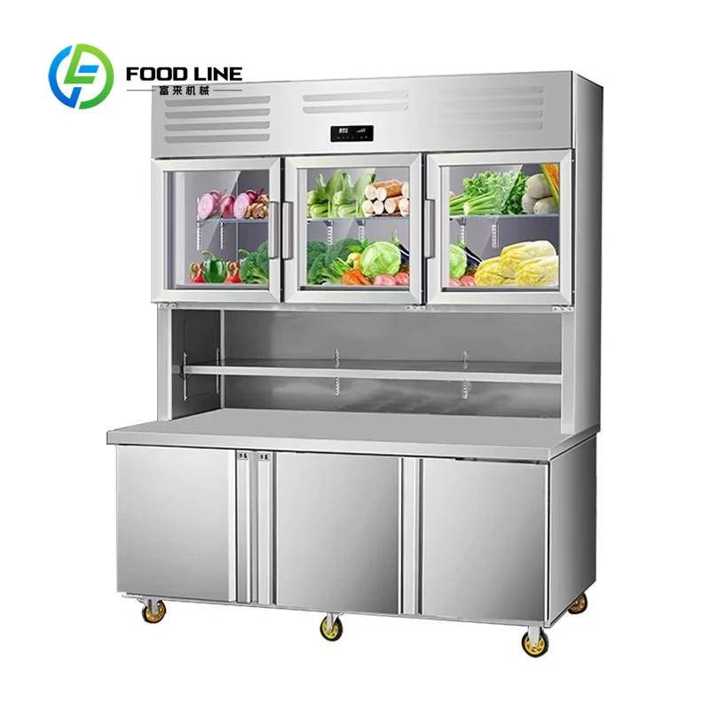 Customized size Commercial stainless steel combination cabinet type refrigerator, single temperature zone, glass display door