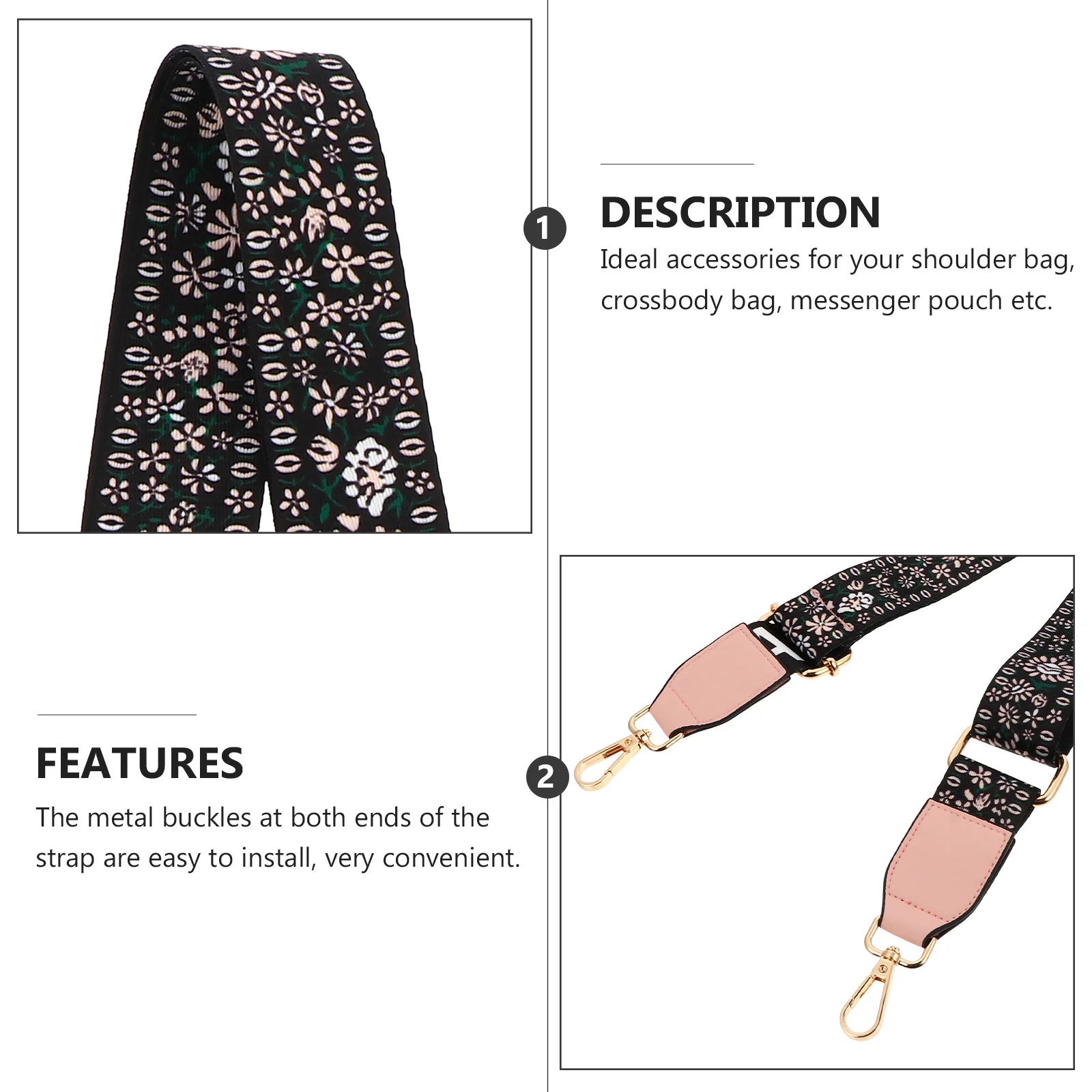 

Flower Prints Handbag Strap Adjustable Crossbody Replacement with Metal Buckles for Women Bags Flower Prints Bag Shoulder Strap