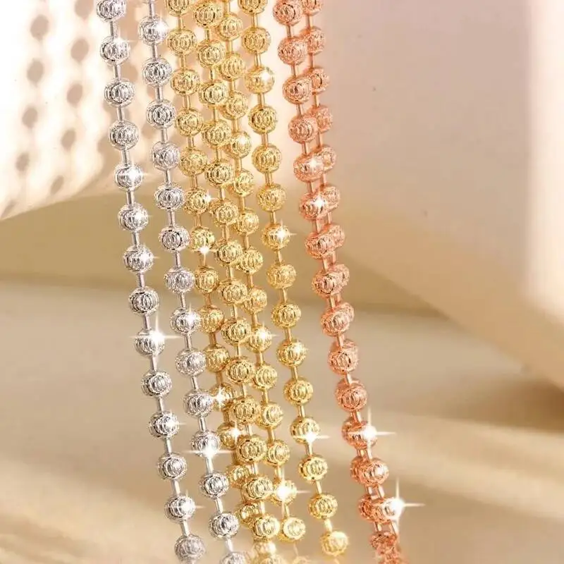 

2MM 925 Sterling Silver Moon Cut Beads Chain Necklaces For Women Lobster Buckle Wearing Alone Or Can Be Paired With A Pendant