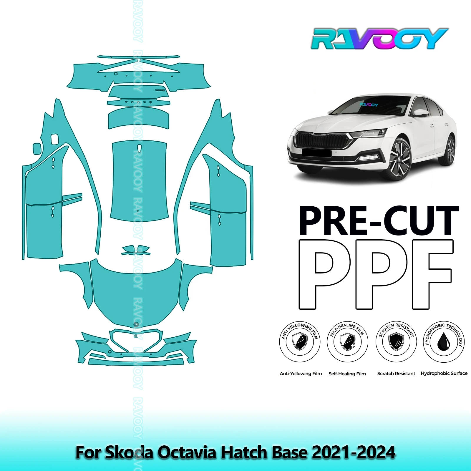 Voller Fahrzeug-Klar-BH, vorgeschnittener PPF-Lackschutzfilm für Skoda Octavia Hatch Base 2021–2024
