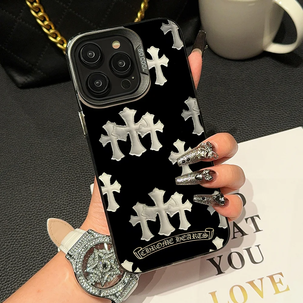 C-Chrome hearts hat  Phone Case Phone Case IMD color silver shell For iPhone 16 15 14 13 12 11 Pro Max Plus