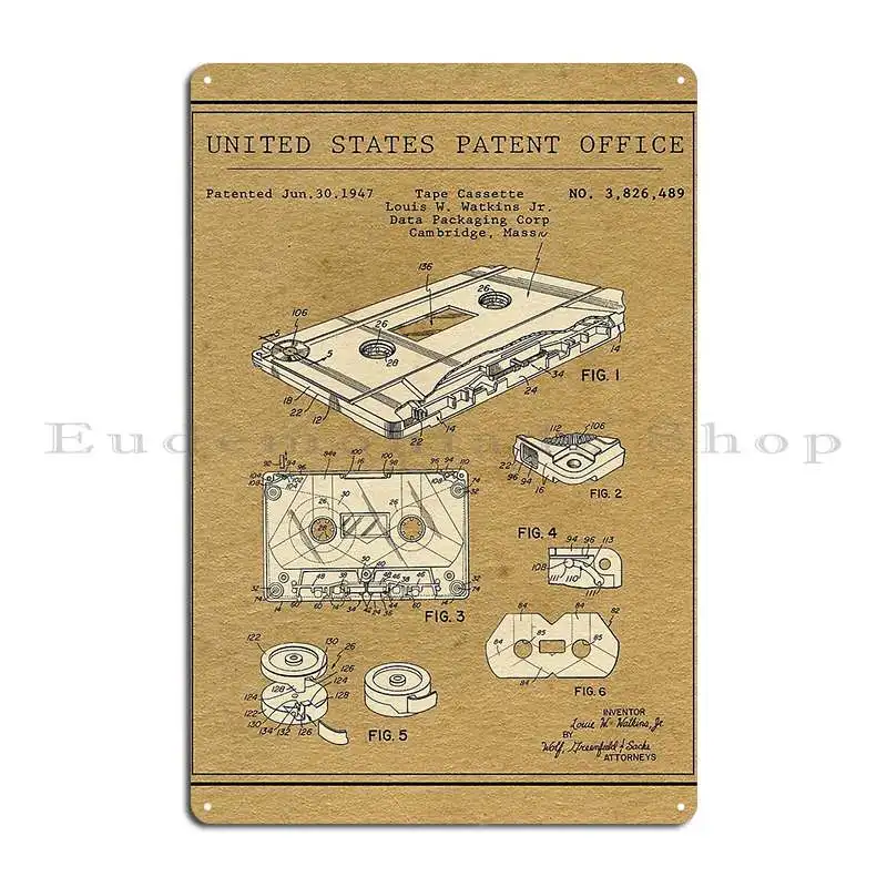 United States Office Patent Tape Cassette Cambridge Metal Sign Club Bar Funny Club Customized Living Room Tin Sign Poster