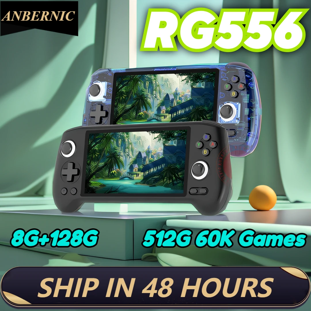 ANBERNIC RG556 5.48 Inch AMOLED Screen Retro Handheld Game Console Android 13 System Unisoc T820 Video Player 8G+128G Boy Gifts