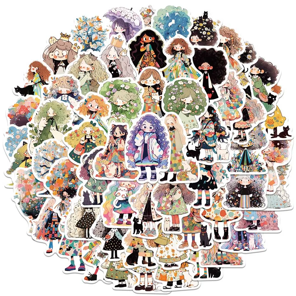 60pcs Cute Cartoon Anime Girls Graffiti Stickers For Laptop Water Bottle Luggage Notebook Phone Waterproof Vinyl Decals