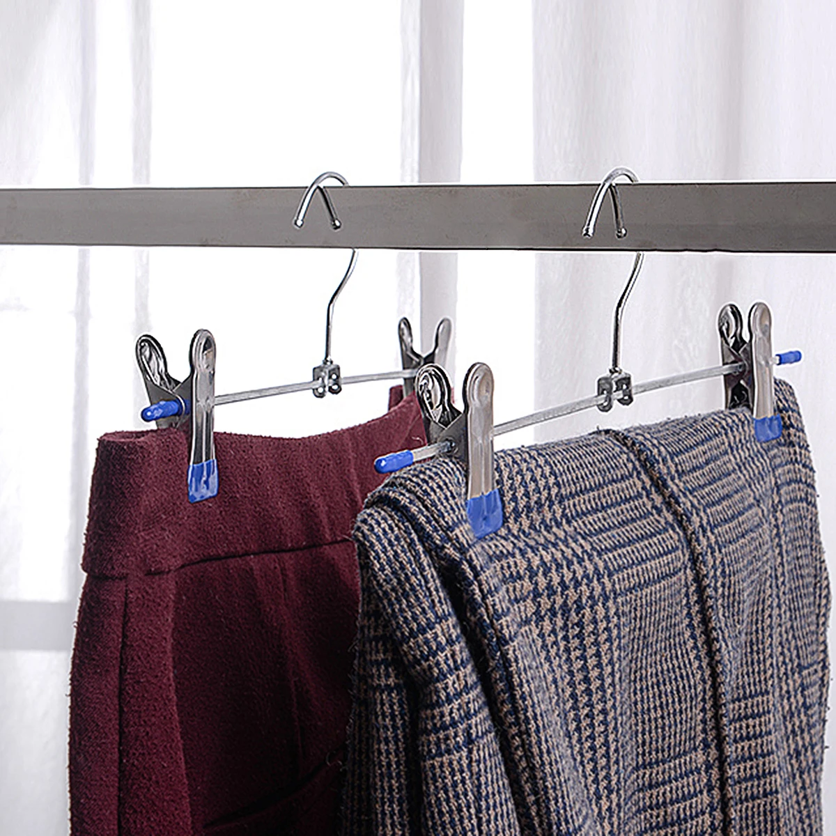 

6pcs Stainless Steel Hangers Non Slip Adjustable Trousers Clips Laundry Rack Drying Rack Strong Grip Closet Storage