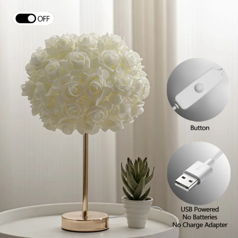 

EYFL-Modern Minimalist Rose Flower Table Lamp USB Powered-Warm Light, Romantic Atmosphere Bedside Lamp