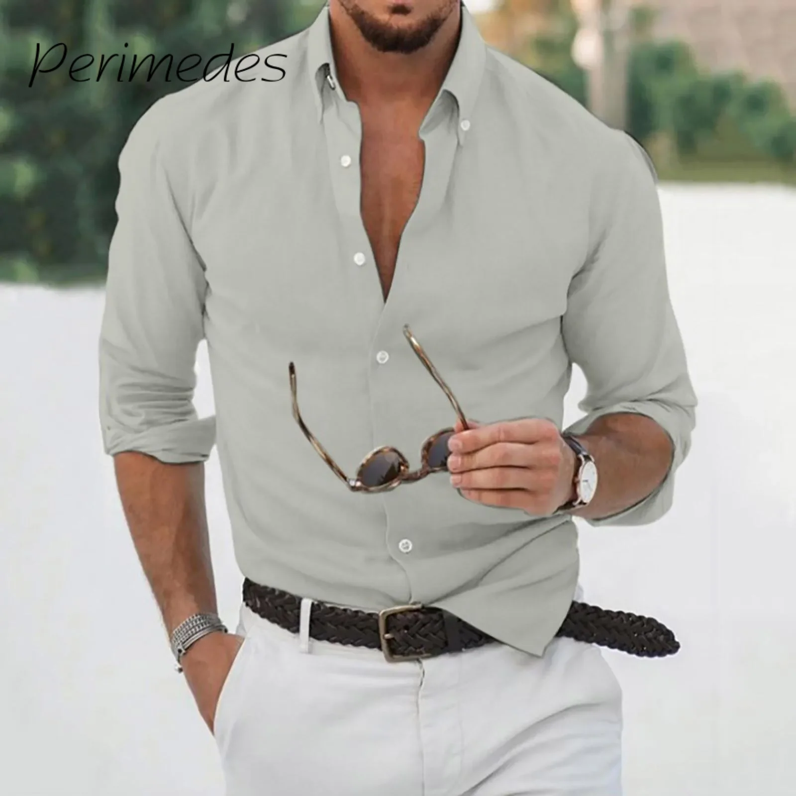 

Men'S Designer Casual 2024 Shirts Cotton Linen Solid Color Summer Suit Long Sleeve Loose High-Density Weave Fashion Ropa Hombre