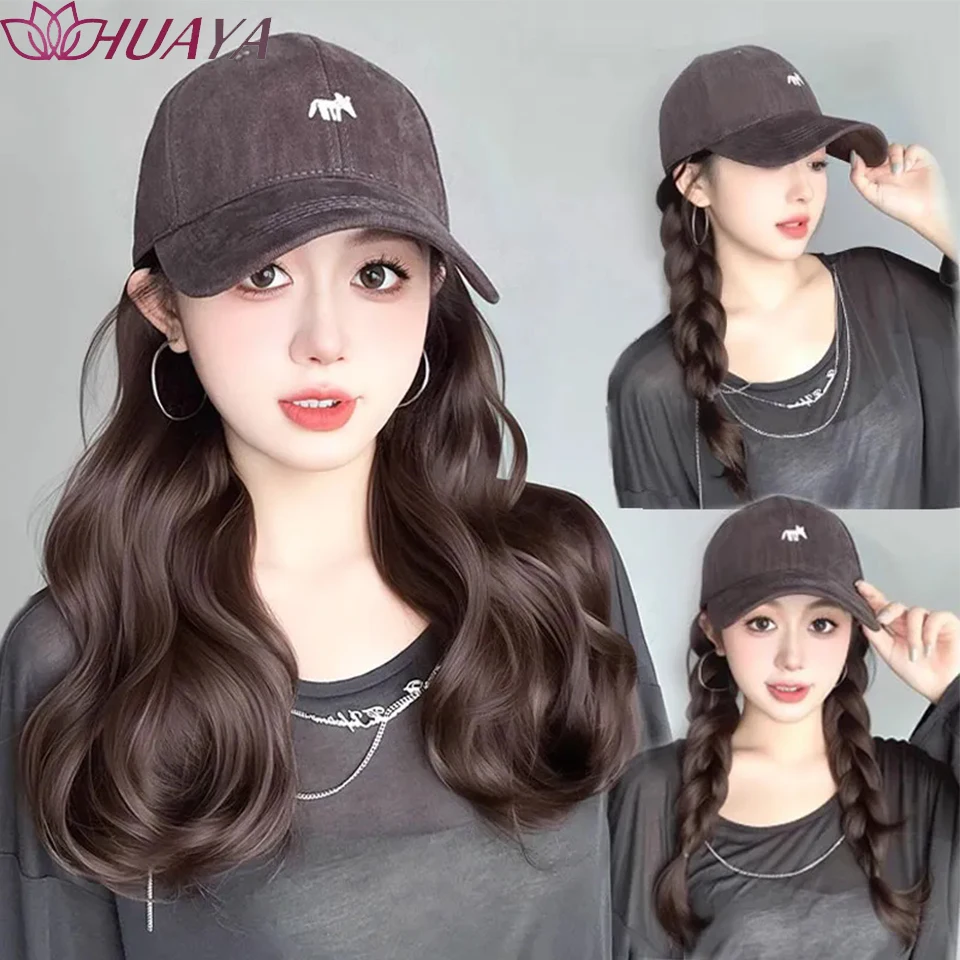 Baseball Hat Wig Integrated Adjustable Hat Synthetic Wig Embroidered Little Fox Full-Head Hat Wig Daily Wear Sunshade Fashion Ha