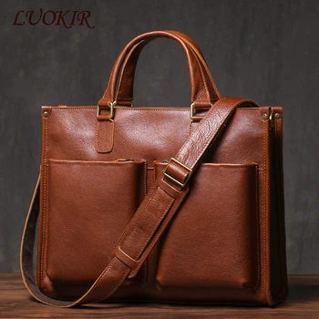 LUOKIR Deluxe Executive teczka męska torebka prawnika biznes Crossbody prawdziwe skórzane portfolio torba na komputer na laptopa 14 cali