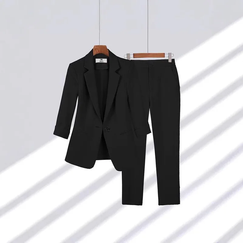 Conjunto Elegante Feminino de Duas Peças: Blazer de Manga Longa e Calça para Moda Casual Feminina Primavera e Outono 2025