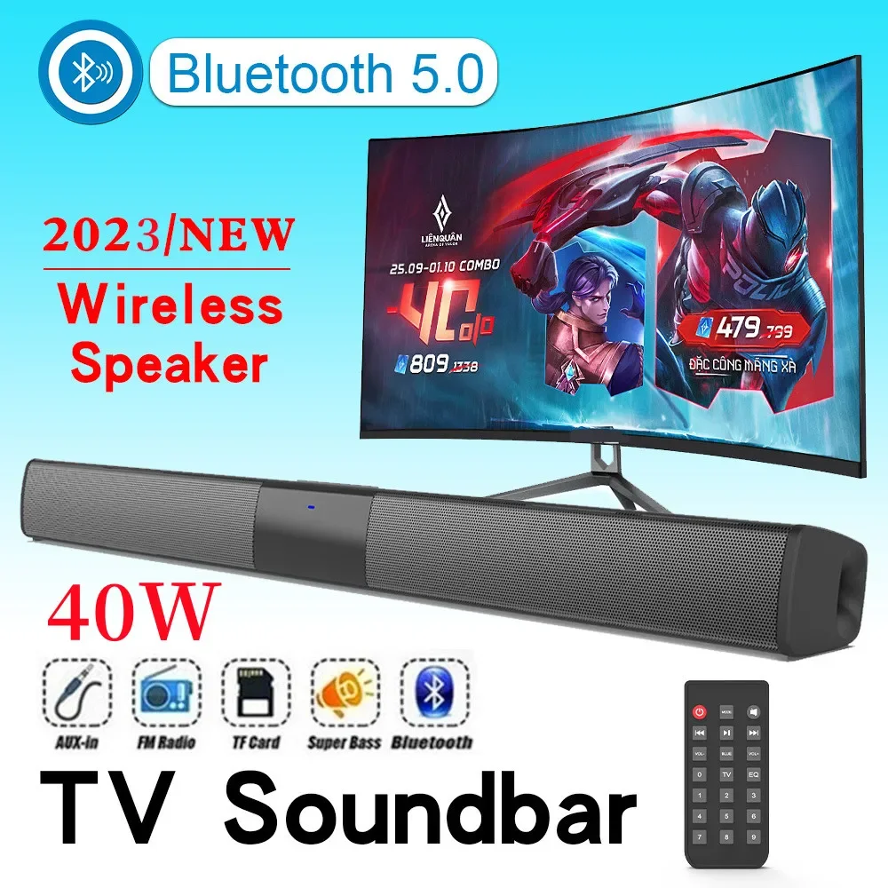 40W TV Soundbar Wired and Wireless Bluetooth Home Surround SoundBar for PC Theater  BOOMBOXwith FM Radio Music Center Column